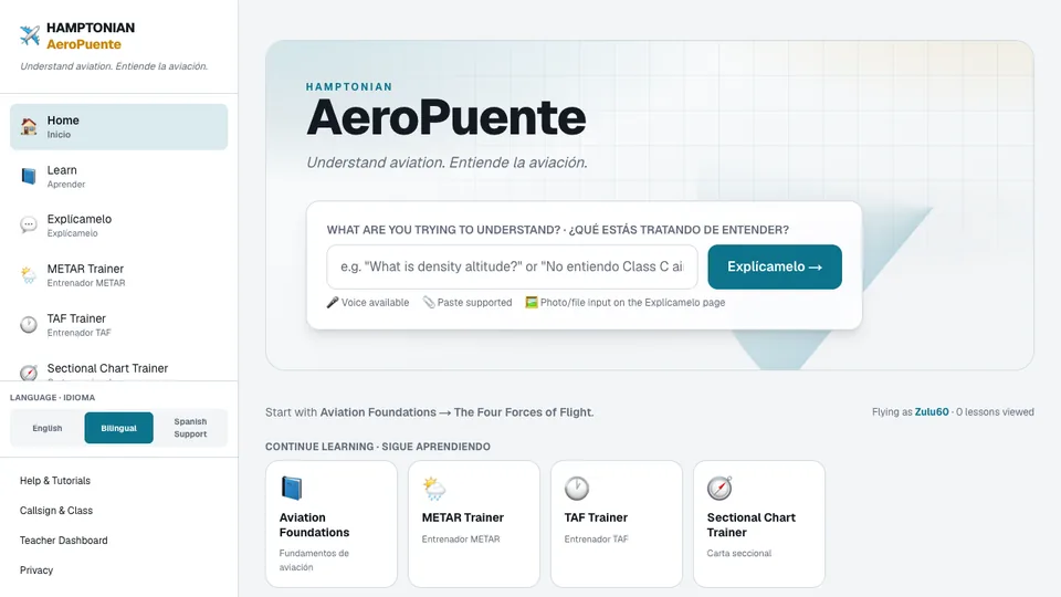 AeroPuente screen
